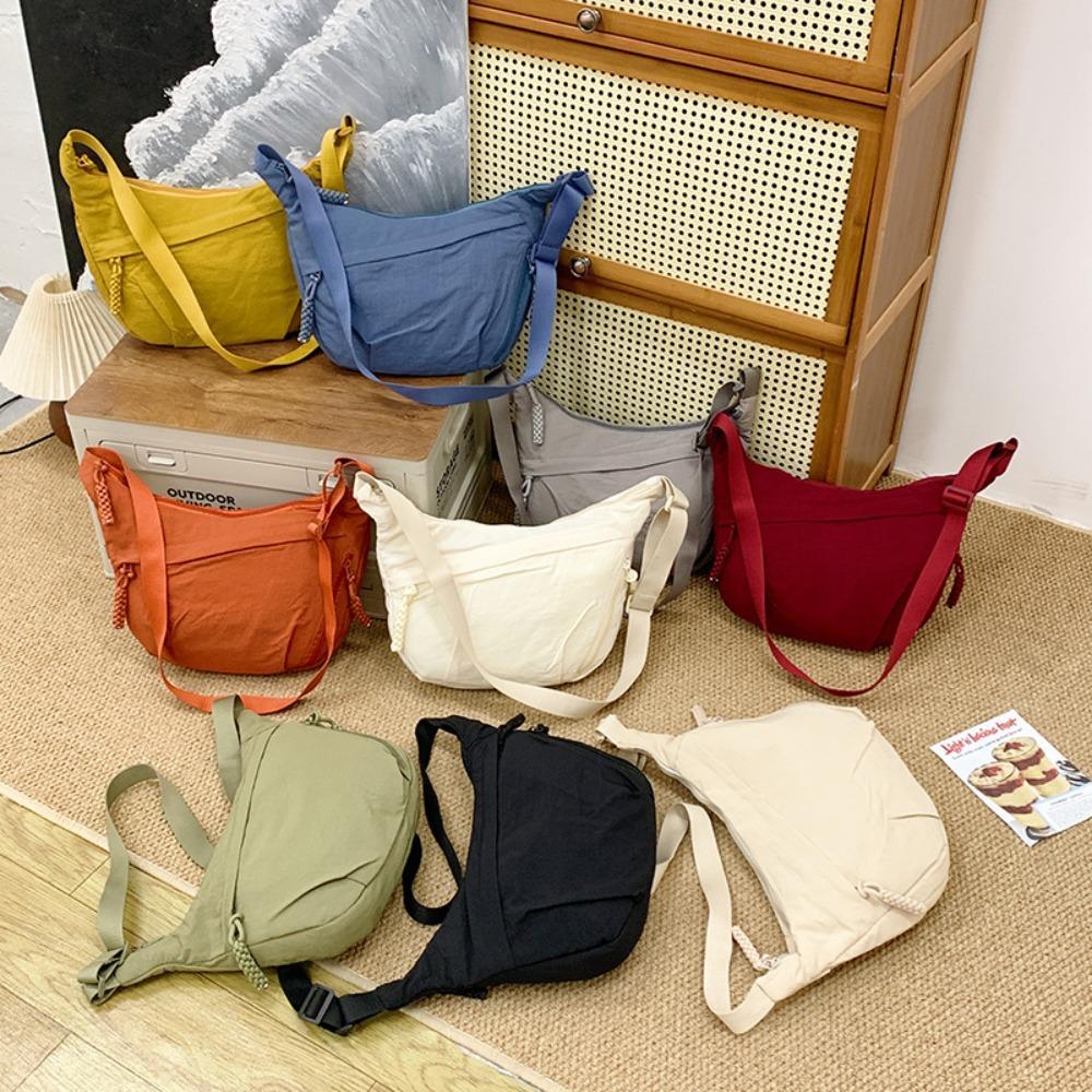 Túi đeo chéo MONOSTYLE, Túi đeo vai bằng vải nhẹ, Túi đựng bánh bao đơn giản màu trơn dung tích lớn thông thường của Hàn Quốc Du lịch
