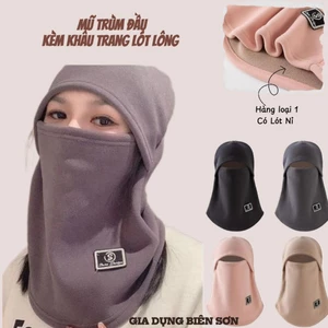 M142 Mũ chùm đầu lông cừu kèm khẩu trang ấm áp, chống bụi lý tưởng cho đi xe máy và trượt tuyết mùa đông.
