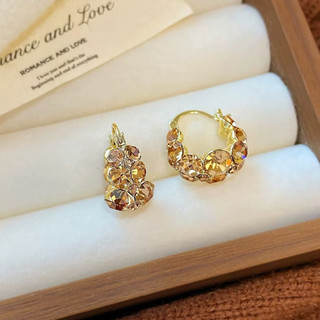 Bông Tai Hổ Phách Kim Cương Zircon, Phong Cách Pháp Sang Trọng, Thiết Kế Đơn Giản Linh Hoạt