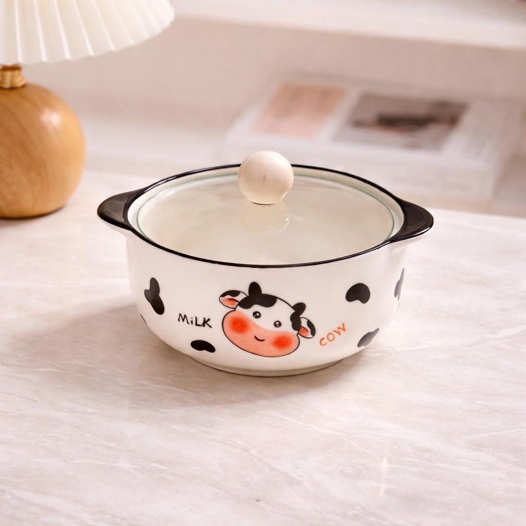 Tô Ăn Mỳ Ăn Cơm Sứ 800ml Có Nắp Kính – Bát Tô Cute Dùng Hàng Ngày, Decor Bàn Ăn
