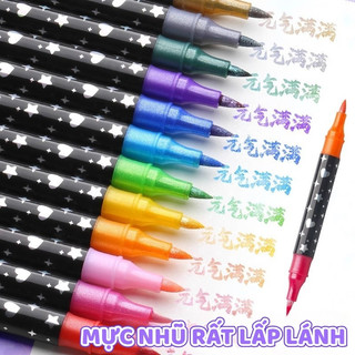Màu Acrylic Marker 2 Đầu (Ngòi Brush & Học Sinh) - Hộp 48 Chiếc 96 Màu Sống Động, Đồ Dùng Học Tập Sáng Tạo Cho Trẻ