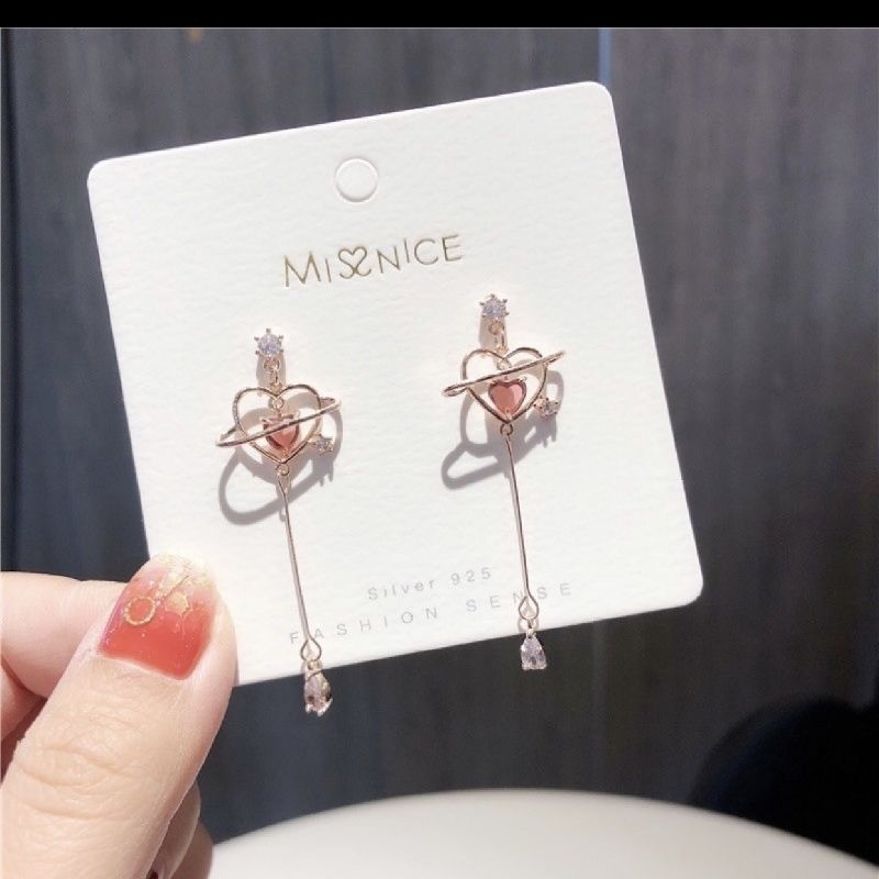 Bông tai zirconia hình trái tim lấy cảm hứng từ Pháp, chất liệu cao cấp, làm sáng da