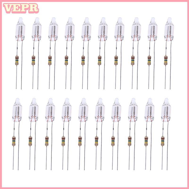 Nhang 20 chiếc Đèn báo neon có điện trở được kết nối với 220V 6 * 16 mm Đèn phát sáng neon Đèn báo chính vn