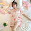 Bộ Đồ Ngủ Nữ Mùa Hè Ngắn Tay Quần Short Kích Thước Lớn Rời Băng Lụa Cổ Chữ V Hoạt Hình Dễ Thương Rời Loungewear Phù Hợp Với
