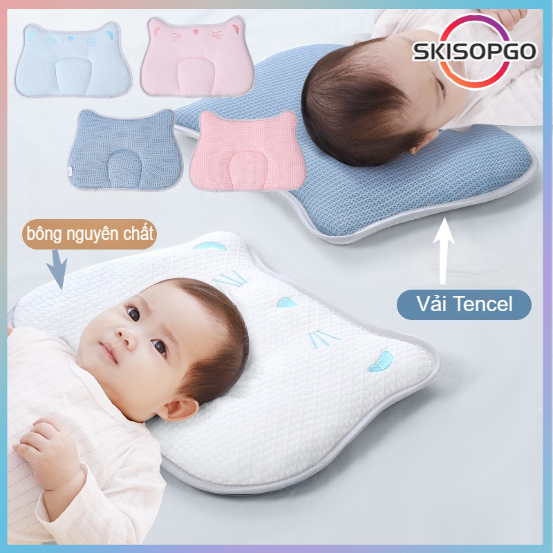 【SKISOPGO】Gối ngủ cho bé sơ sinh thấm hút,mồ hôi từ,từ 0-1 tuổi,Gối Chống Bẹp Đầu,Cotton Thoáng Khí