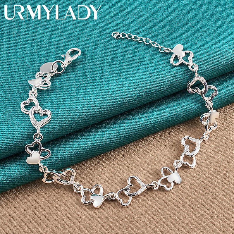 URMYLADY Dây chuyền và vòng tay bạc 925 hình trái tim - Phù hợp cưới hỏi và thời trang