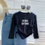Phiên Bản Hàn Quốc Bé Gái Hai Mặt Dây Rút Áo Thun Dài Tay In Chữ Co Giãn Thời Trang Top 90-140 Size 22NM
