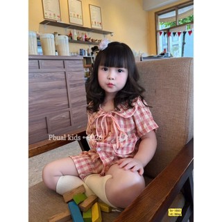 8-26kg Pizama kẻ đỏ hồng cộc tay cho bé gái