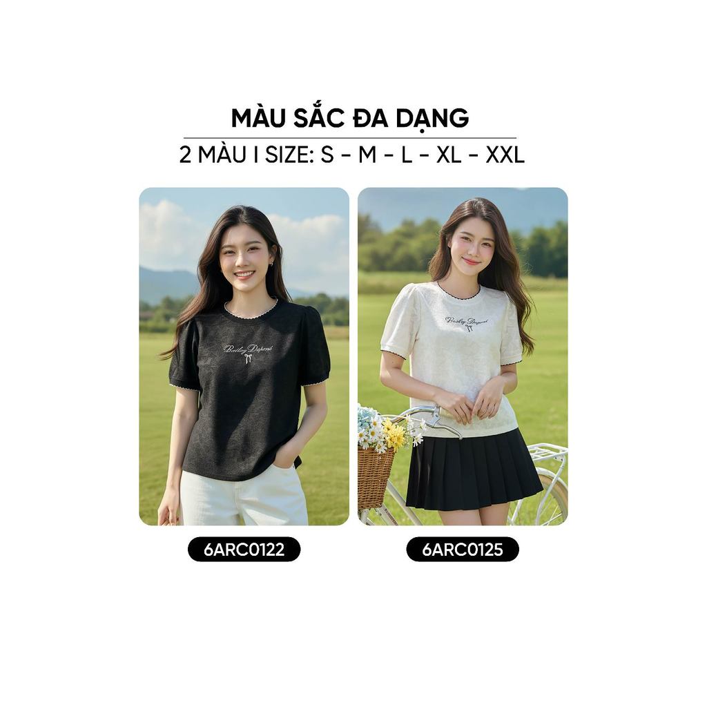 Áo ren nữ CARDINA chất liệu ren mềm tay cộc cổ tròn 6ARC03