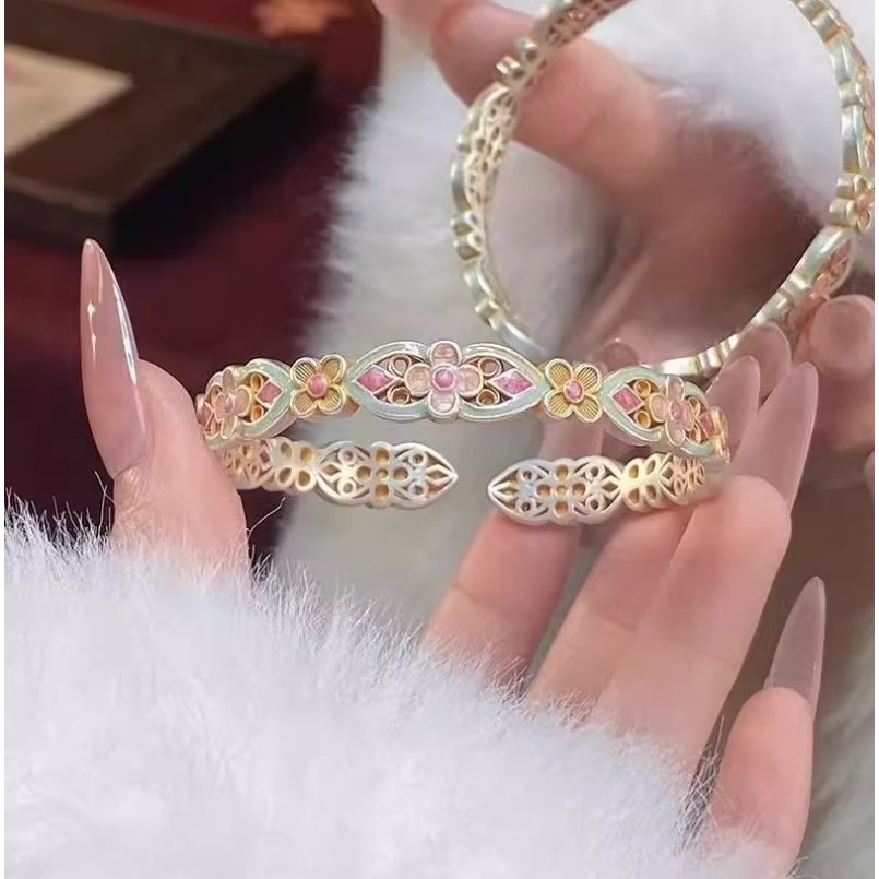 Vòng tay nữ đa năng bằng bạc nguyên khối phong cách quốc gia