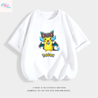 Áo thun in hình Pikachu phản diện dễ thương dành cho bé trai, vui nhộn, thoáng khí và thoải mái.