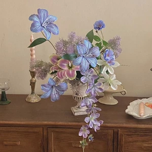 Hoa giả phong cách Khu vườn Monet tím cao cấp - Set hoa lụa decor nghệ thuật, trang trí cửa hàng & Phụ kiện chụp ảnh (Kèm Bình/Ruy băng)