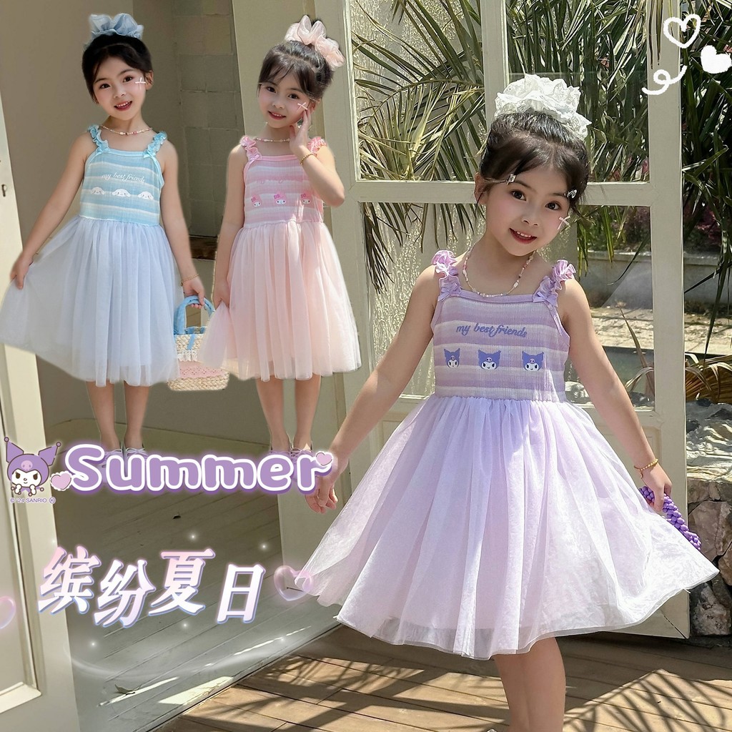 Mùa Hè Phong Cách Mới Bé Gái Sling Đầm Hoạt Hình Đầm Công Chúa Dễ Thương 100-140 Size 91JP