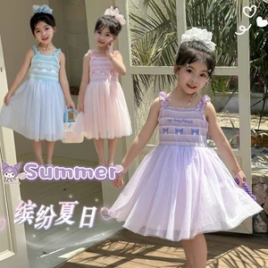Mùa Hè Phong Cách Mới Bé Gái Sling Đầm Hoạt Hình Đầm Công Chúa Dễ Thương 100-140 Size 91JP