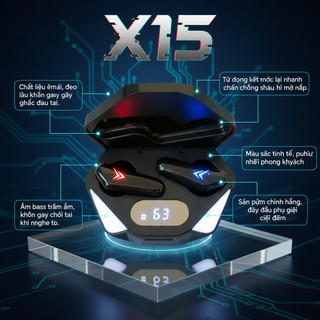 Tai nghe không dây Bluetooth X15 Tws, Tai nghe chơi game Bluetooth 5.3 có micrô tích hợp