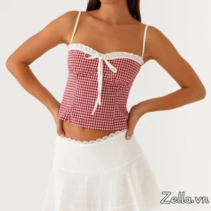 Áo Tank Top Mini Nữ Họa Tiết Kẻ Sọc, Dáng Slim Fit, Dây Đeo Có Thể Điều Chỉnh