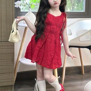 V42-[tomnaukids] Váy ren thô boi màu ĐỎ rút dây cho bé size từ 9-38Kg