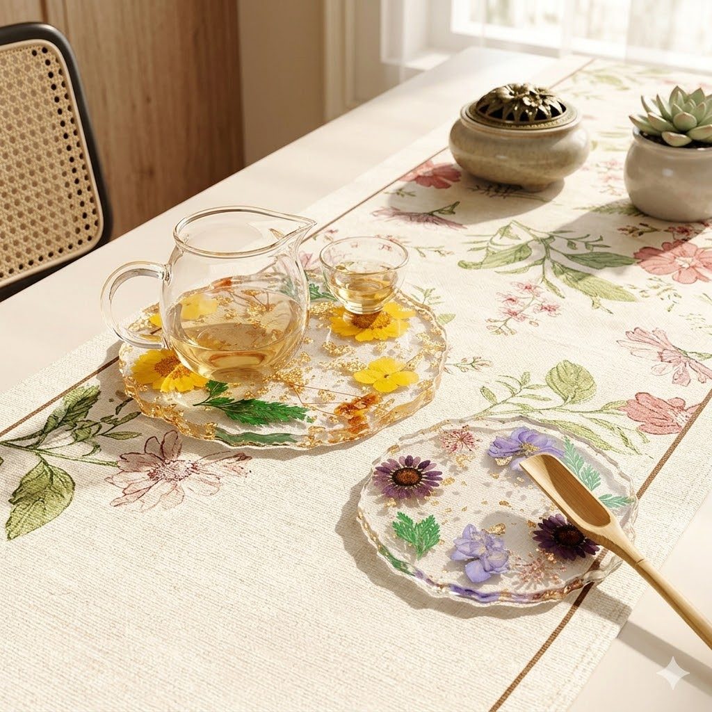 [Phong Cách Ins] Lót Ly Nhựa Resin Hoa Khô Thật - Đế Lót Ly Trong Suốt Decor Bàn Cà Phê - Phụ Kiện Chụp Ảnh Trang Sức & Làm Móng Đẹp - Quà Tặng Tinh Tế