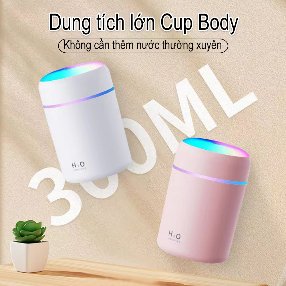 Máy tạo độ ẩm không khí im lặng dành cho gia đình ô tô 300ml USB nhỏ đầy màu sắc phun máy tạo độ ẩm ban đêm