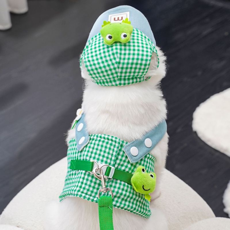 Ếch Mùa Xuân Mùa Hè Thú Cưng Dây Đeo Ngực Lực Kéo Bộ Mèo Con Chó Con Quần Áo Đi Chơi Cung Cấp Lưới