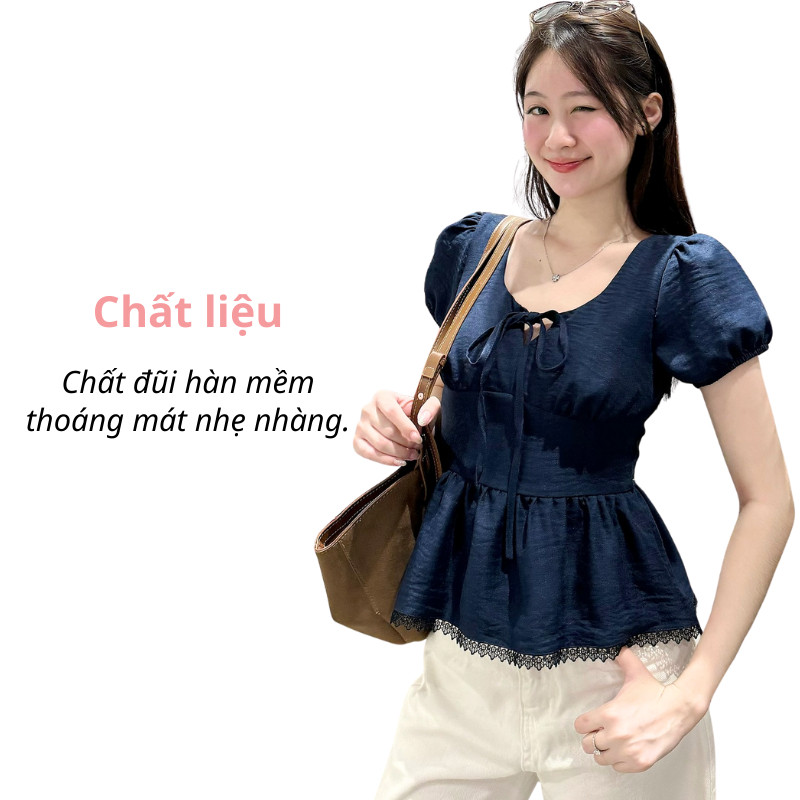 [TOP🔥] Áo Baby Doll Kiểu A366117 Bo Eo Tay Bồng Pha Ren Xinh Xắn MoLie Fashion
