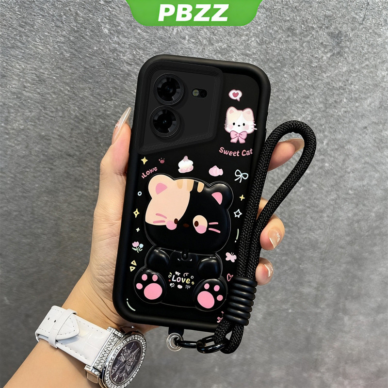 Ốp Lưng Cho TECNO POVA 5 6 7 Pro 5G TECNO Spark 40 30 Pro 30c 40c 5g Spark 30 40 20 Pro 4g Vỏ Điện Thoại Thiết Kế Mới Gương Trang Điểm Mèo Dễ Thương Có Giá Đỡ & Dây Buộc Cho Bé Gái JTDTMZJ01