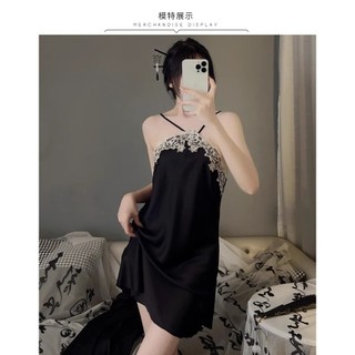 Bộ đồ ngủ lụa băng gợi cảm dành cho nữ, bộ áo choàng lụa mỏng tay dài mùa hè, váy ngủ ren Pháp thuần khiết gợi cảm.