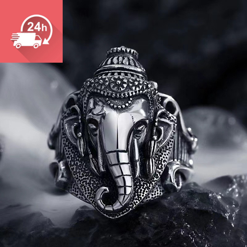 Vintage Vintage Vintage Thủ Công Voi Cá Tính Bạc Thái Lan Tính Khí Nhẫn Nam