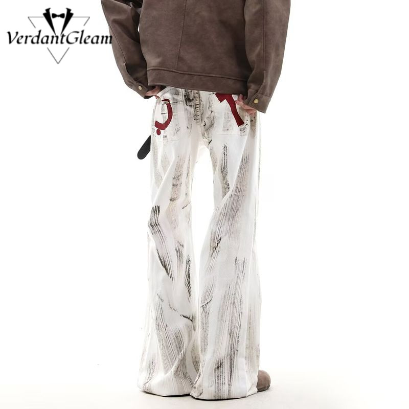 VG Quần Mỹ Vintage Đau Khổ Chân Thẳng Denim Nam Ống Rộng Quần Thường Ngày
