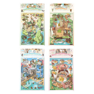 ENWEI 3 Cái [Giải Trí Bốn Chương Series] Nhãn Dán Phong Cảnh 3D Dừa Chống Thấm Nước Kỳ Nghỉ Kỳ Nghỉ Tre Zen Retreat Đề Can Chủ Đề Cho Sổ Lưu Niệm Nhật Ký