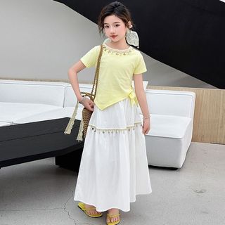 Set áo ngắn tay và váy dài cho bé gái - Váy boho công chúa phong cách Hàn Quốc dễ thương bay bổng