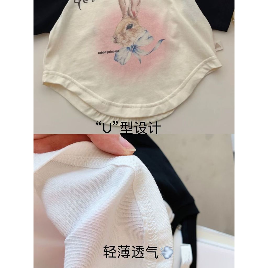 Bé Gái Raglan Áo Thun Tay Ngắn Mùa Hè Phiên Bản Hàn Quốc Hoạt Hình Thỏ Mặc Bên Ngoài Áo Sơ Mi Đế Thời Trang Phù Hợp Với 90-140 Kích Thước GVXI