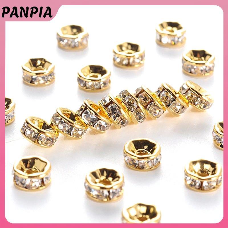 PNPIA - 100 Hạt Rondelle Giả Kim Cương Bạc Vàng Pha Lê, Size 6mm &amp; 8mm, Mới Cho DIY