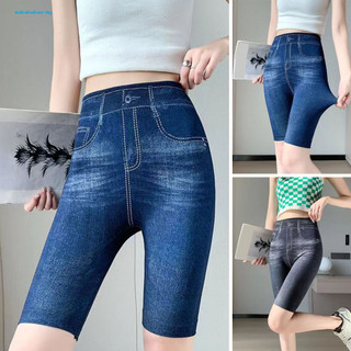 Quần short denim giả jean nữ, co giãn, thoáng khí, dây thắt lưng, thoải mái cho đi xe đạp, chạy bộ