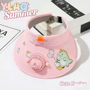 Mũ chống nắng khủng long hoạt hình trẻ em có quạt Vành rộng Bảo vệ tia cực tím Mũ làm mát Sử dụng chơi ngoài trời
