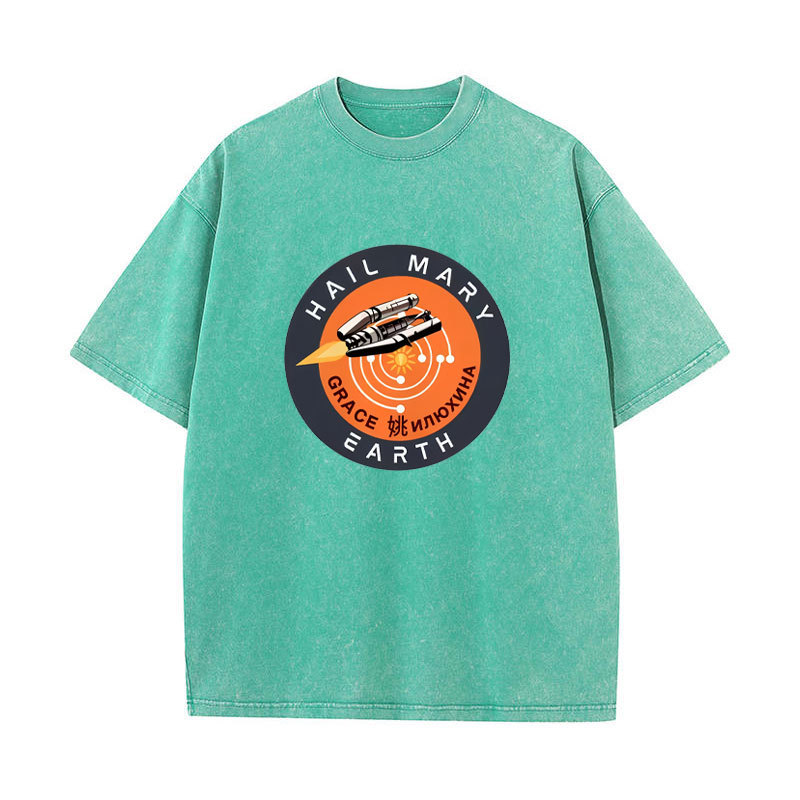 Bông tai kẹp áo thun cotton tay ngắn dự án Hail Mary Space Mission, phù hợpwear cho ngày thường với thiết kế vintage và Y2K