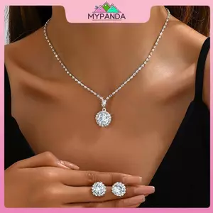 MYPANDA Trang Sức Lấp Lánh Kim Cương Giả Zircon - Bộ Bông Tai và Vòng Tay kèm Dây Chuyền