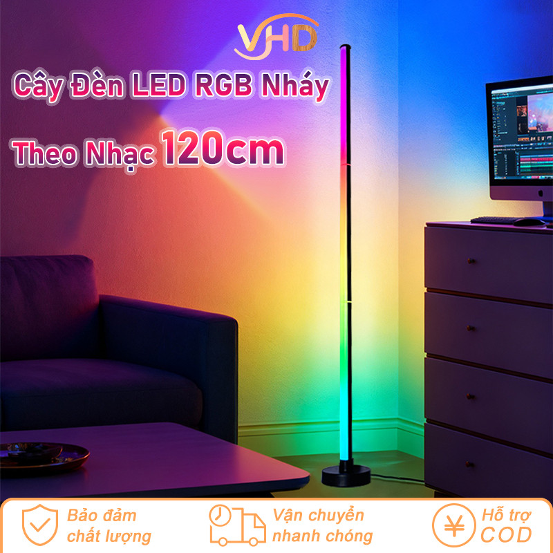 Cây Đèn LED RGB 120cm - Cảm Biến Âm Thanh Nháy Theo Nhạc, Điều Khiển APP & Remote, Trang Trí PC, Tivi Và Phòng Cực Đẹp