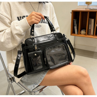 Đơn giản đại học màu trơn anime trong suốt unisex pu dung tích lớn Túi Tote