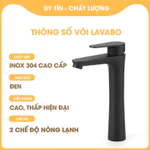 Vòi lavabo inox 304 đen cao cấp, vòi lavabo nóng lạnh thiết kế hiện đại, vòi lavabo phòng tắm bền đẹp VRM010, 029 — ảnh 5