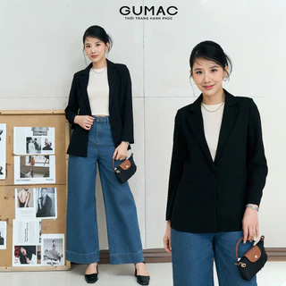 Áo Blazer nữ dáng suông rộng GUMAC may một lớp đính nút bọc có đệm vai LOWF1015