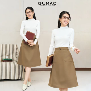 Chân váy nữ form chữ A GUMAC dài phủ gối có túi đắp và nút trang trí LVE1202