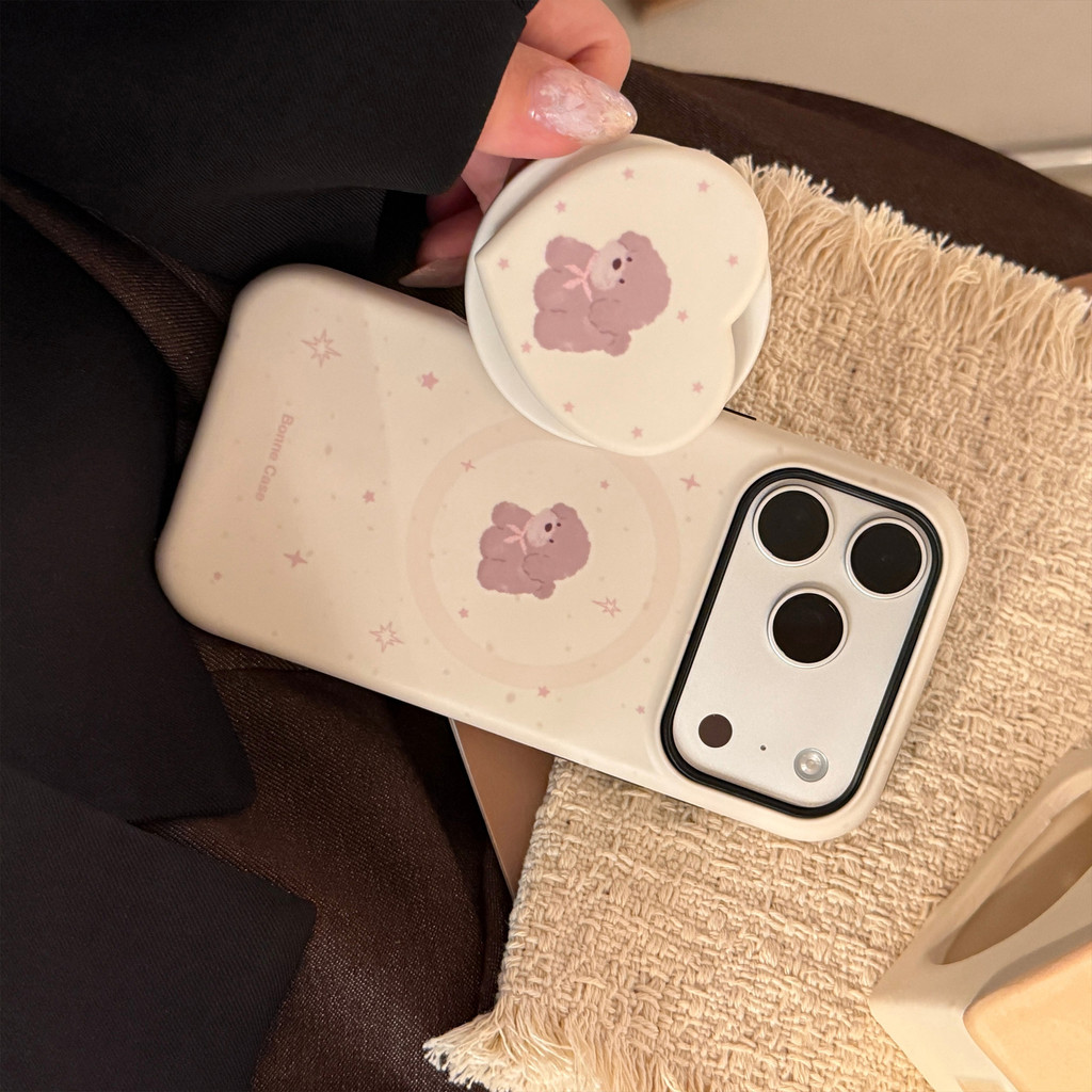 Giá đỡ từ tính kem Teddy cho vỏ điện thoại Apple iPhone 17 Pro Max, thích hợp cho chất liệu phim iPhone 16, hoàn thiện mờ iPhone 15, vỏ cứng iPhone 14