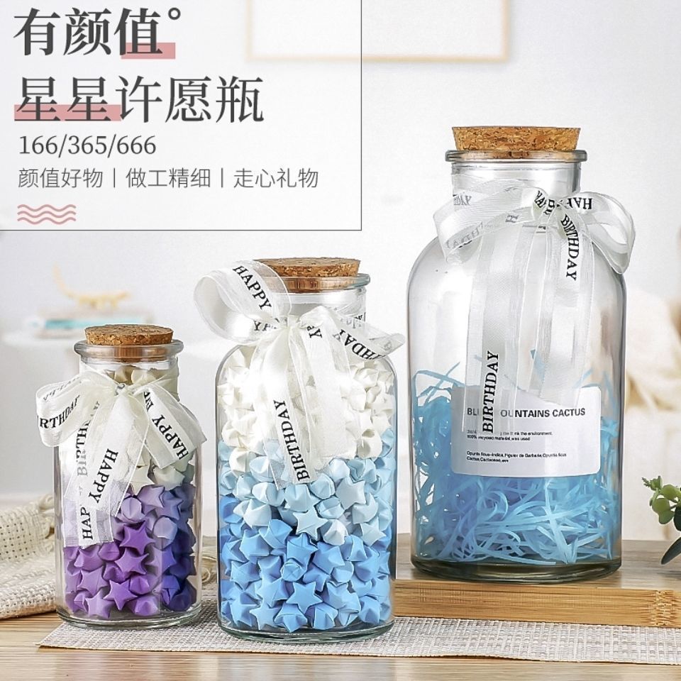 Sáng Tạo Ngôi Sao May Mắn Lọ Thủy Tinh Handmade Tự Làm Nút Chai Trôi Origami Dải Chúc Chai Lọ Vỏ 520 KOVL