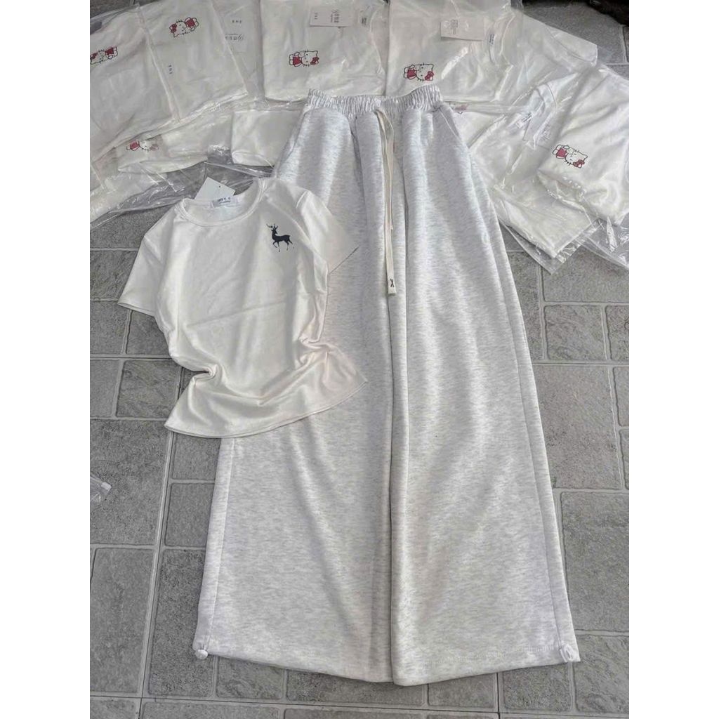 sét bộ quần dài da cá xám tiêu +mix áo Croptop in ng ực Phong cách đa dạng -chang3158