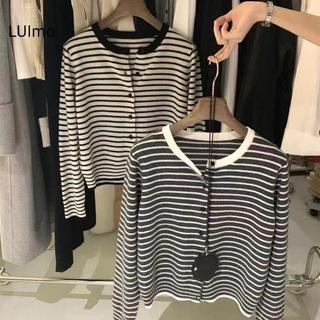 LUImo Hàn Quốc Retro Sọc Tròn Ne Dài Tay Dệt Kim Áo Cardigan Nữ SBS