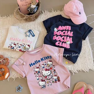Quần Áo Trẻ Em Mùa Hè 2026 Phong Cách Mới Hoạt Hình kitty Dễ Thương Tay Ngắn Bé Gái Áo Thun Top