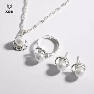 Nhẫn và Bông Tai Bộ Cưới Hoa Bướm Ngọc Trai Mạ Bạc Tinh Tế, Phù Hợp Làm Quà Tặng Cô Dâu