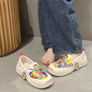 Plus Size Graffiti Giày Vải Nữ 2025 Mới Đầu Tròn Muffin Đáy Slipon