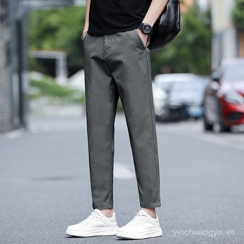 Quần mùa hè nam, eo giữa, lụa băng mỏng, quần cắt thường ngày dành cho nam